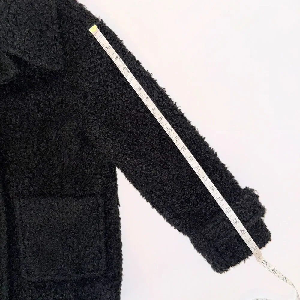 Free People So Soft Cozy Peacoat Sherpa Teddy Jacket Faux Shearling Black Coat S